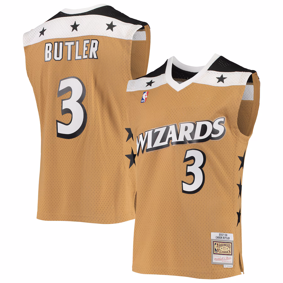 Men's Washington Wizards Caron Butler Mitchell & Ness Gold 2001/02 Hardwood Classics Swingman Jersey - Puhuasuan