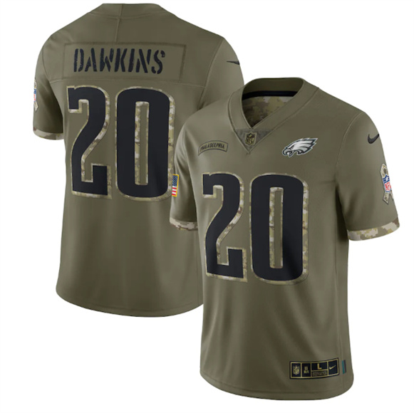 Men's Philadelphia Eagles #20 Brian Dawkins 2022 Olive Salute To Service Limited Stitched Jersey - Puhuasuan