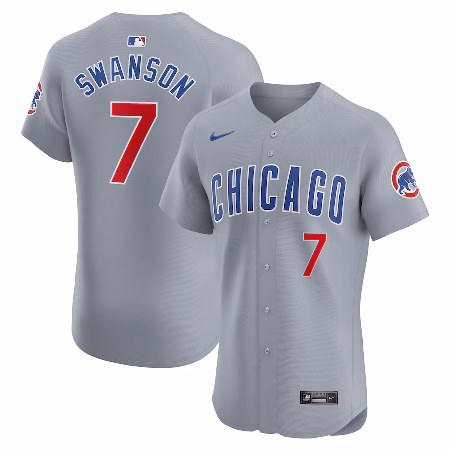 Men's Chicago Cubs Dansby Swanson Nike Gray Road Elite Player Jersey - Puhuasuan