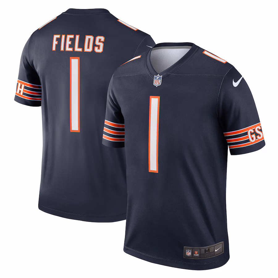 Men's Chicago Bears Justin Fields Nike Navy Team Legend Player Performance Top - Puhuasuan