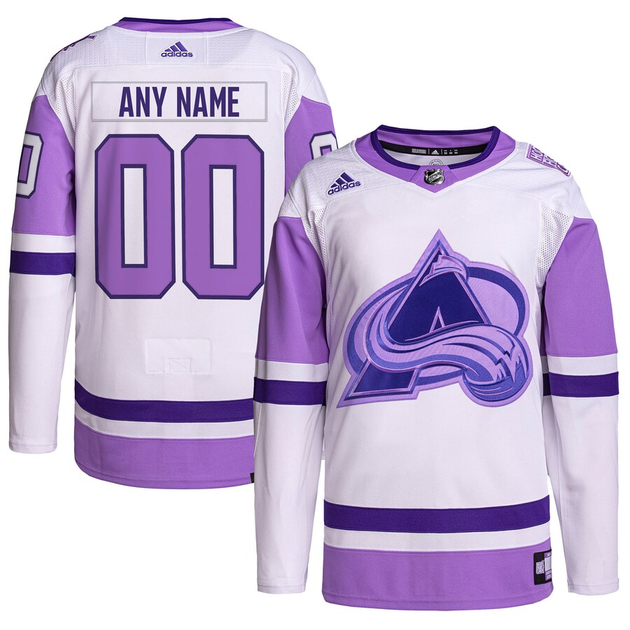 Men's Colorado Avalanche adidas White/Purple Hockey Fights Cancer Primegreen Authentic Custom Jersey - Puhuasuan