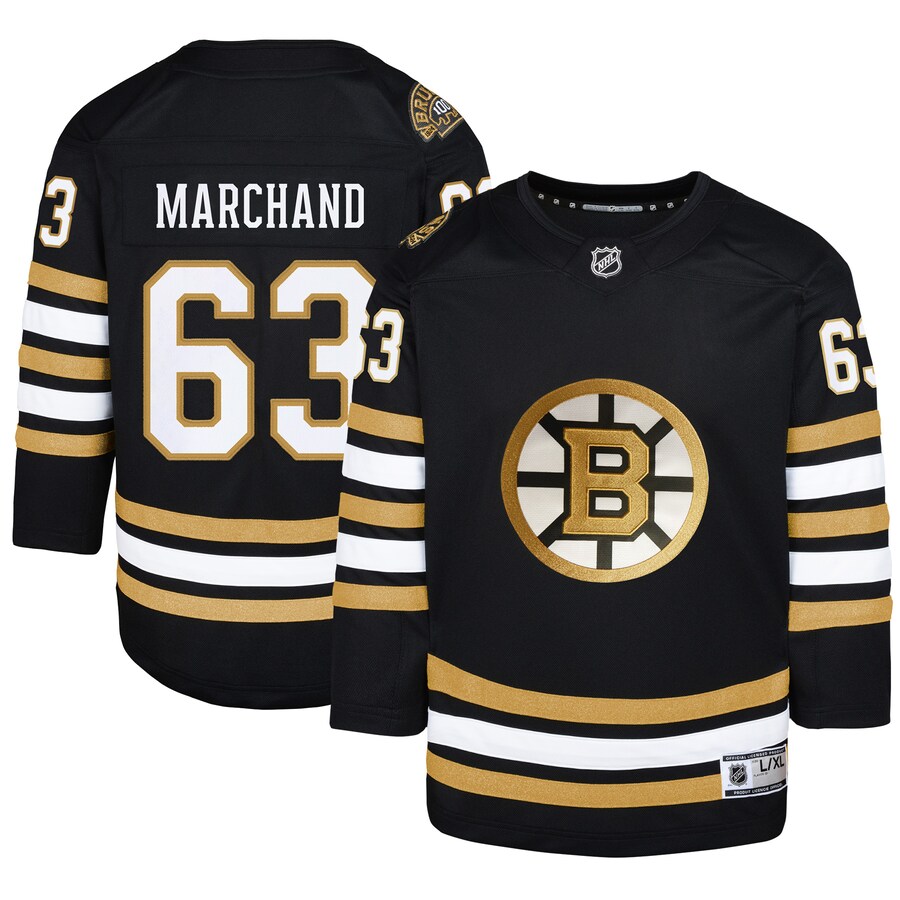 Youth Boston Bruins Brad Marchand Black 100th Anniversary Premier Player Jersey - Puhuasuan