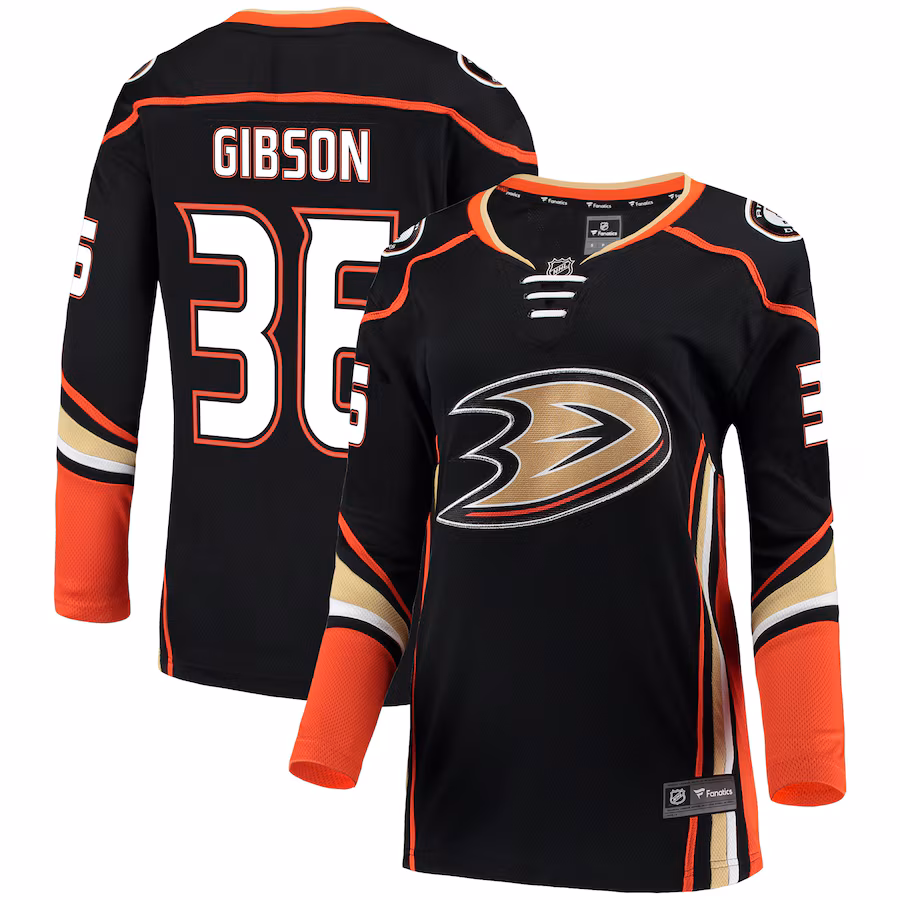 Women's Anaheim Ducks John Gibson Fanatics Black Breakaway Jersey - Puhuasuan