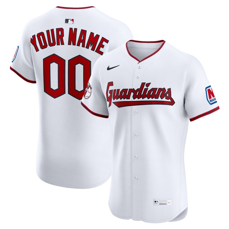 Men's Cleveland Guardians Nike White Home Elite Sponsor Patch Custom Jersey - Puhuasuan