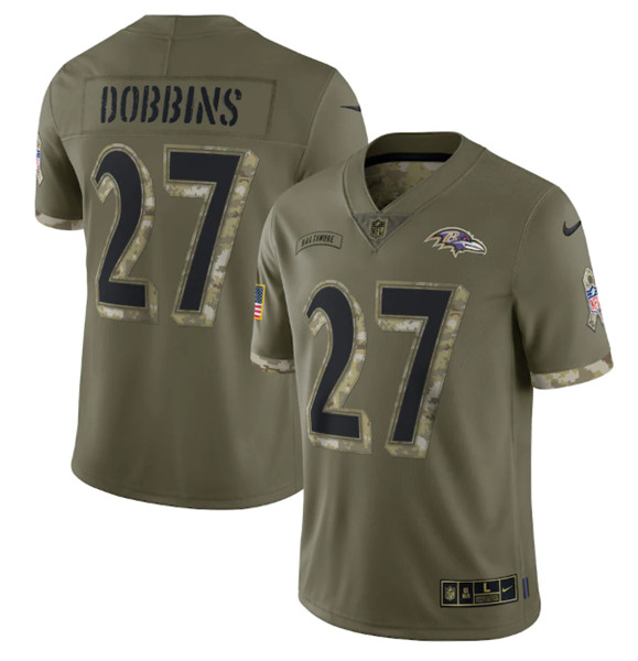 Men's Baltimore Ravens #27 J.K. Dobbins 2022 Olive Salute To Service Limited Stitched Jersey - Puhuasuan