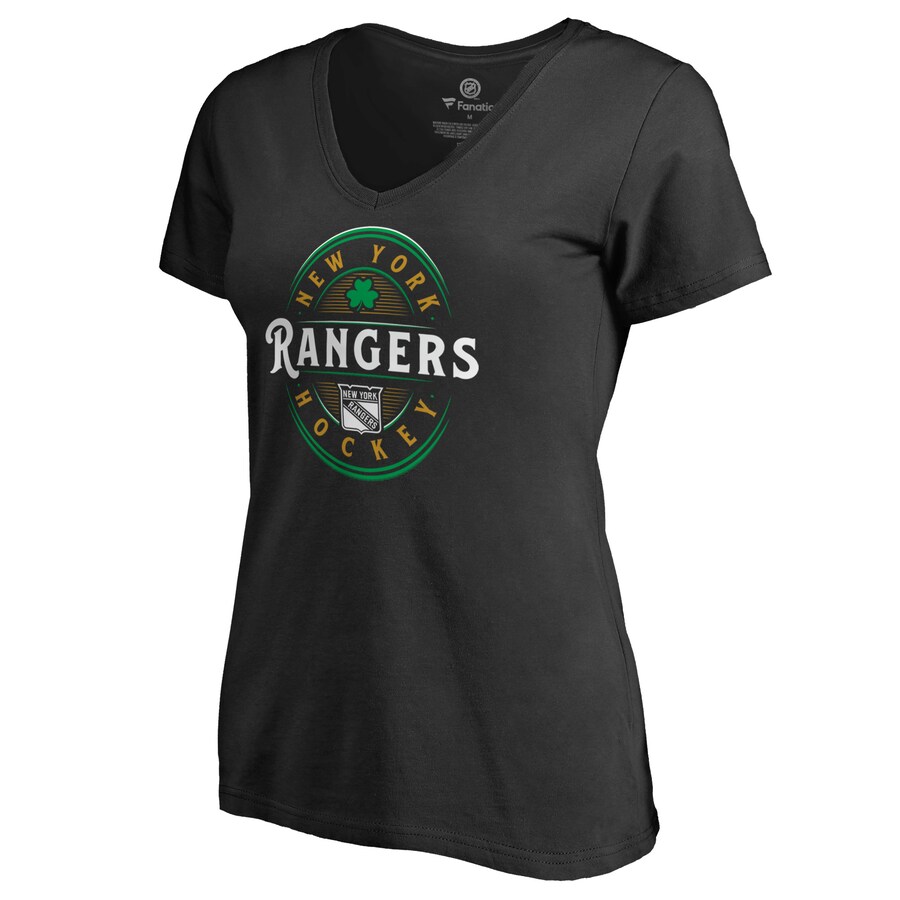 Women's New York Rangers Black St. Patrick's Day Forever Lucky V-Neck T-Shirt - Puhuasuan