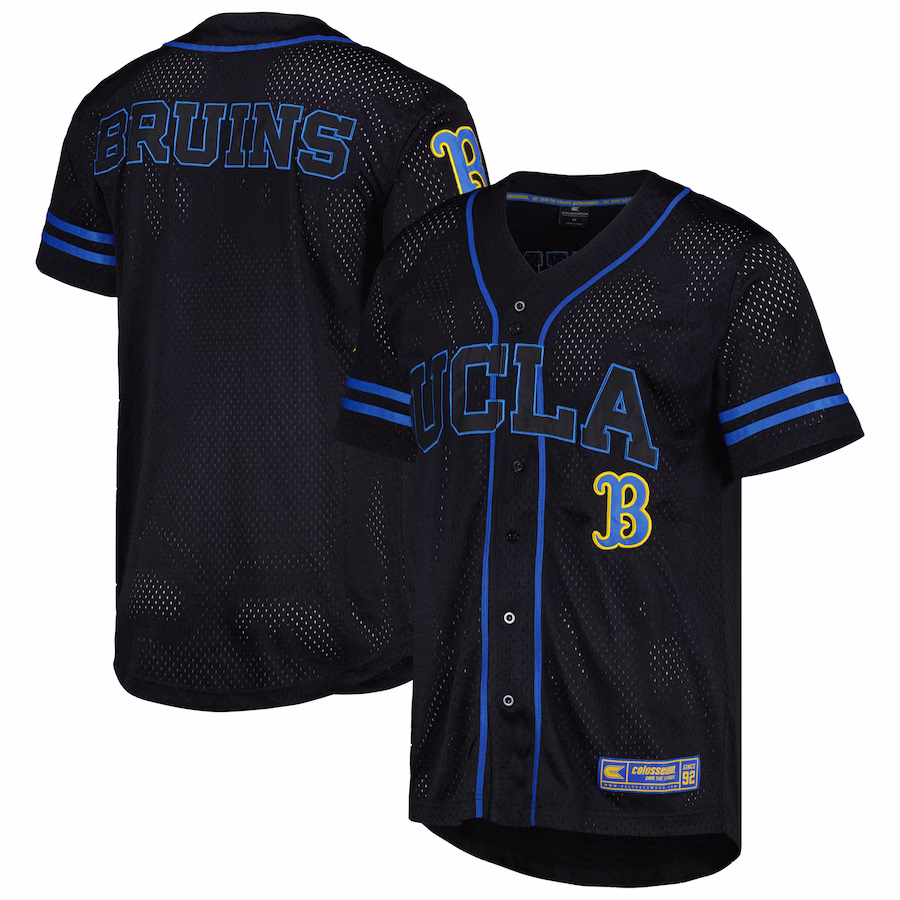 UCLA Bruins Colosseum Free Spirited Mesh Button-Up Baseball Jersey - Black - Puhuasuan