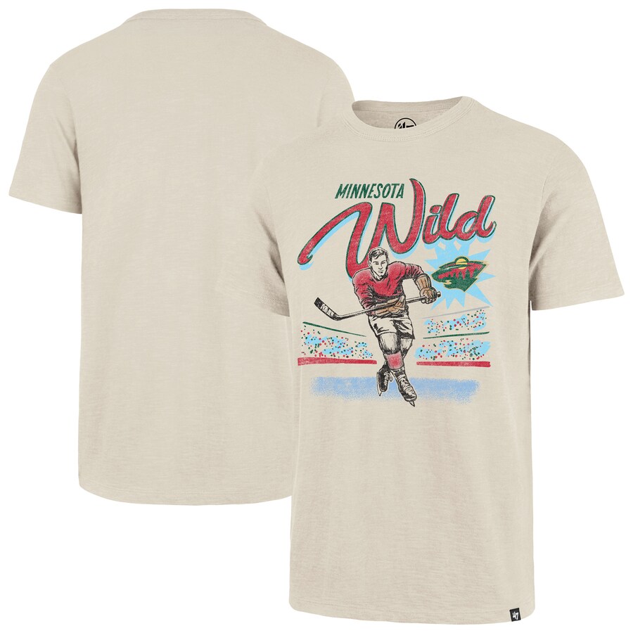 Men's Minnesota Wild '47 Natural Hockey Player Golden Age Scrum T-Shirt - Puhuasuan