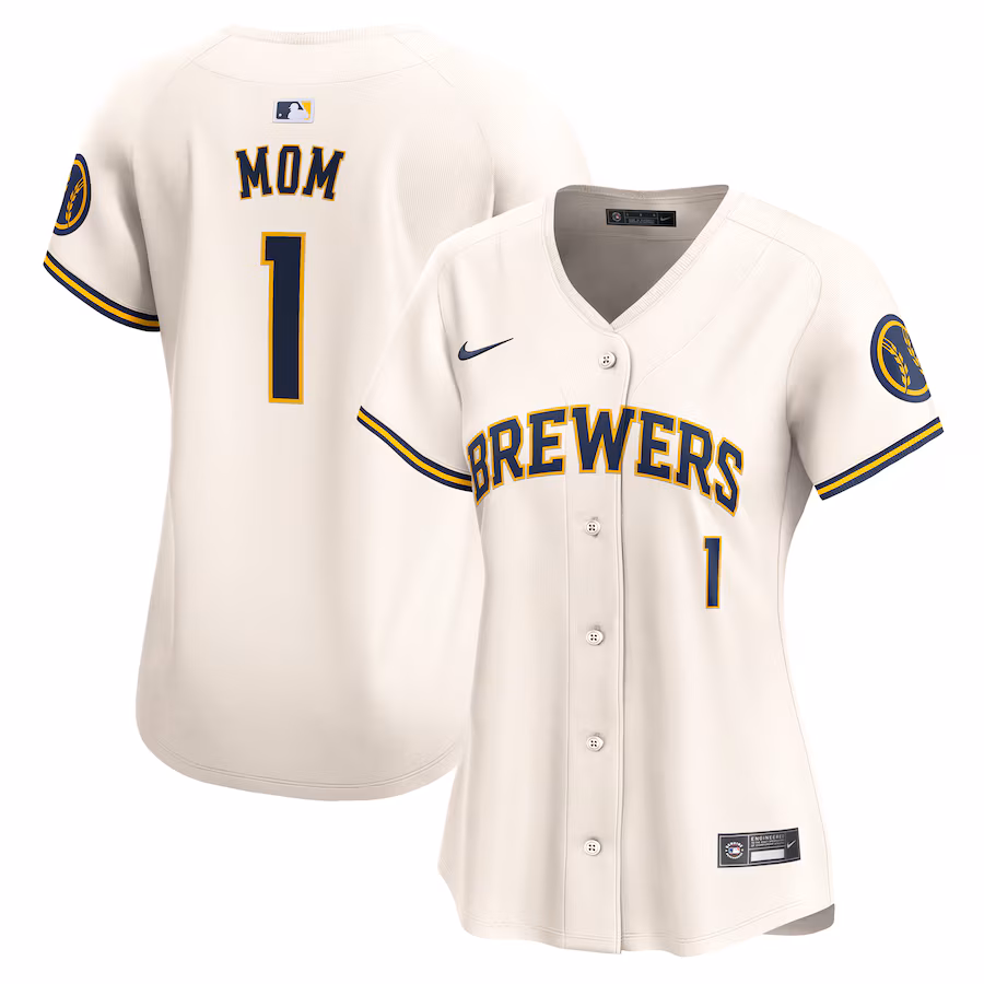Women's Milwaukee Brewers Nike Cream #1 Mom Home Limited Jersey - Puhuasuan