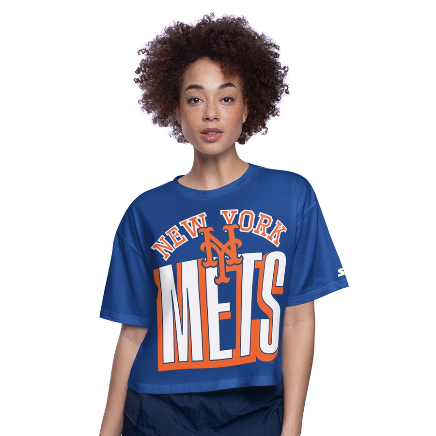 Women's New York Mets Starter Royal Play the Ball Boxy Cropped T-Shirt - Puhuasuan