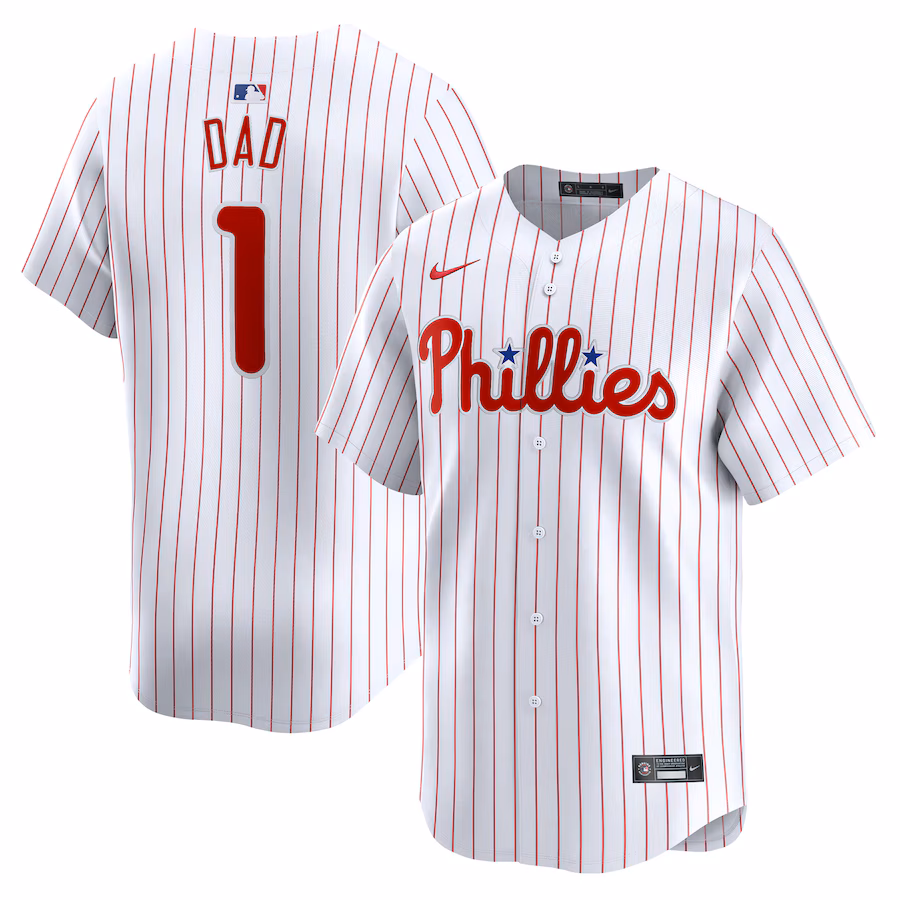 Men's Philadelphia Phillies Nike White #1 Dad Home Limited Jersey - Puhuasuan