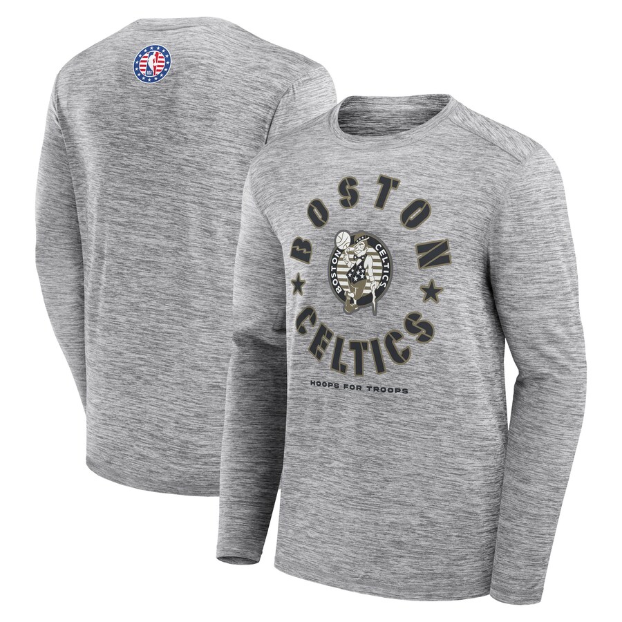 Men's Boston Celtics Fanatics Heather Gray NBA Hoops for Troops Long Sleeve T-Shirt - Puhuasuan