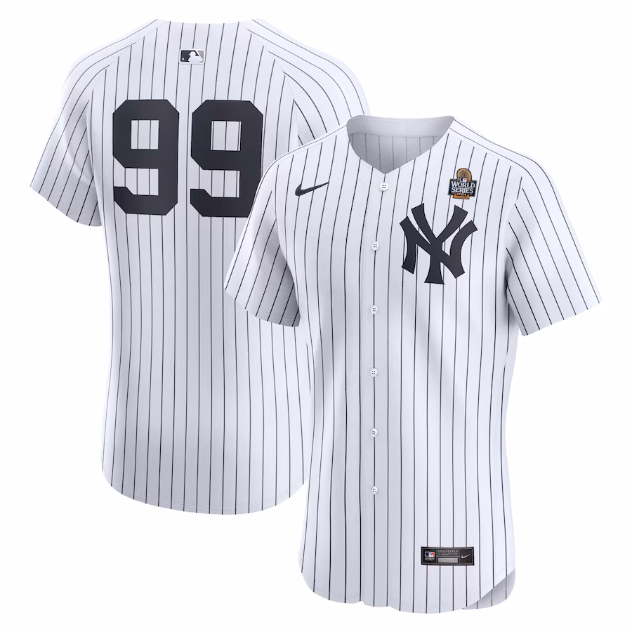 Men's New York Yankees Aaron Judge Nike White 2024 World Series Home Elite Player Jersey - Puhuasuan
