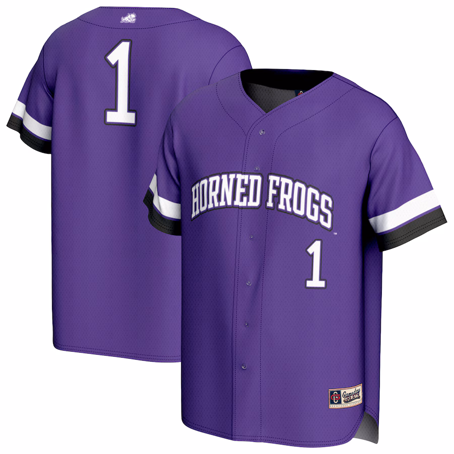 Youth GameDay Greats #1 Purple TCU Horned Frogs Lightweight Collegiate Baseball Fashion Jersey - Puhuasuan