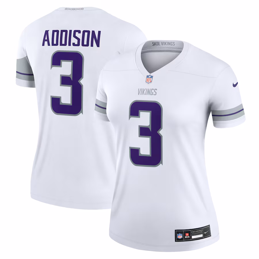 Women's Minnesota Vikings Jordan Addison Nike White Alternate Legend Player Performance Top - Puhuasuan