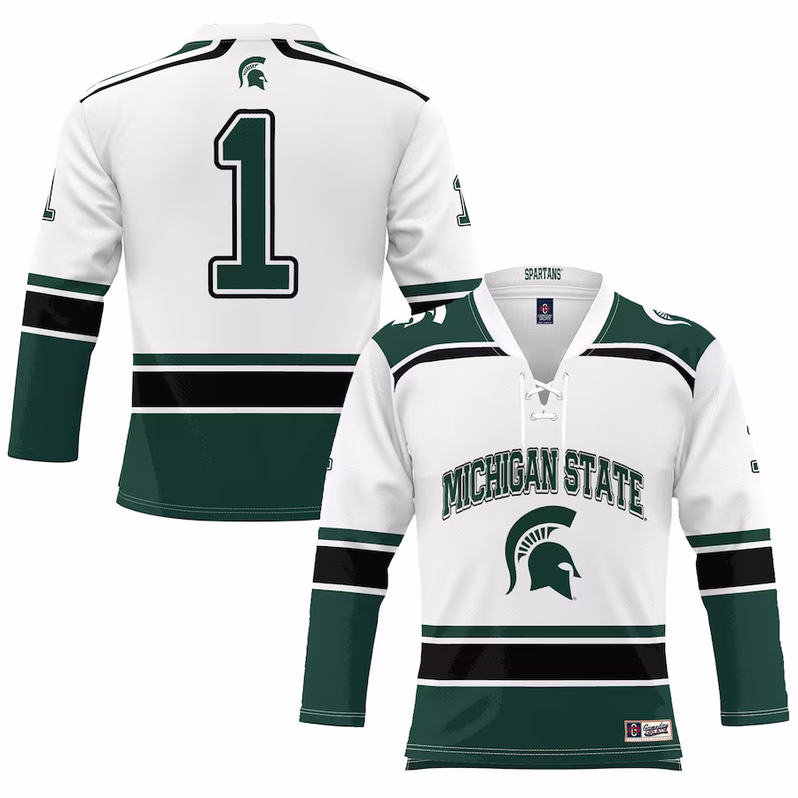 #1 Michigan State Spartans GameDay Greats Youth Hockey Jersey - White - Puhuasuan