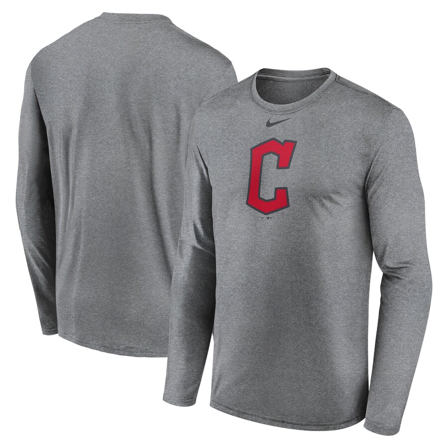 Men's Cleveland Guardians Nike Heather Gray Logo Legend Long Sleeve T-Shirt - Puhuasuan