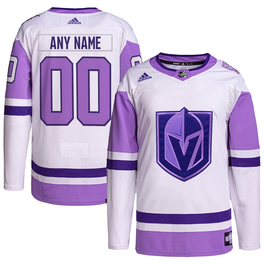 Men's Vegas Golden Knights adidas White/Purple Hockey Fights Cancer Primegreen Authentic Custom Jersey - Puhuasuan