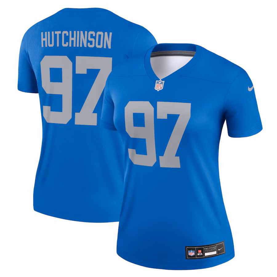 Women's Detroit Lions Aidan Hutchinson Nike Blue Alternate Legend Player Performance Top - Puhuasuan