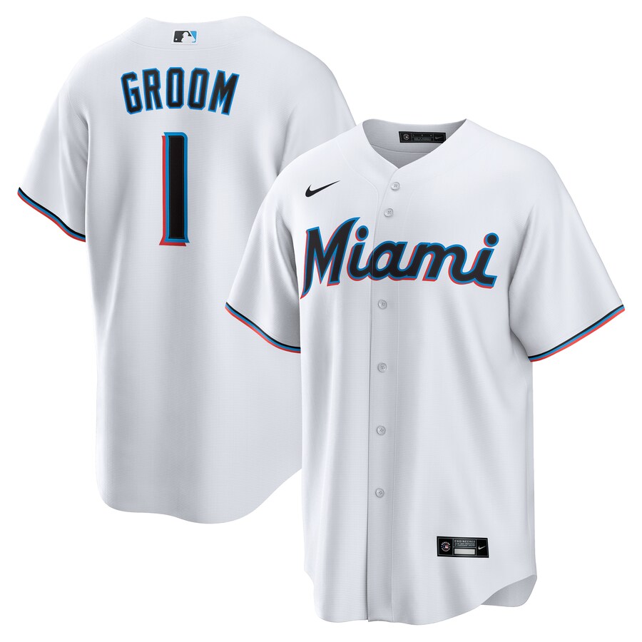 Men's Miami Marlins Nike White #1 Groom Home Replica Jersey - Puhuasuan