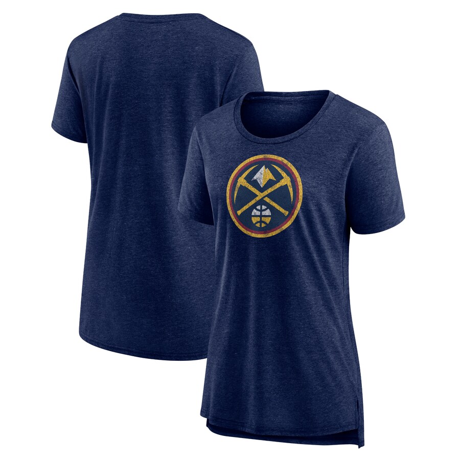 Women's Denver Nuggets Heather Navy Distressed Logo Tri-Blend T-Shirt - Puhuasuan