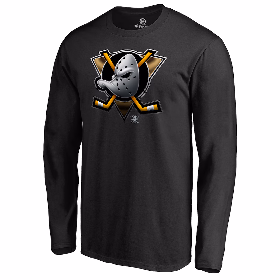 Men's Anaheim Ducks Black Midnight Mascot Long Sleeve T-Shirt - Puhuasuan