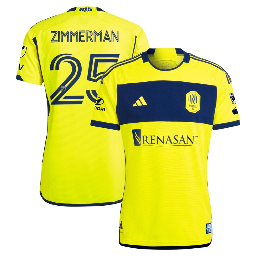 Men's Nashville SC Walker Zimmerman adidas Yellow 2024 The 615 Kit Authentic Player Jersey - Puhuasuan