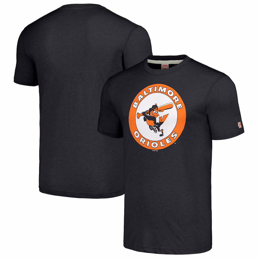 Men's Baltimore Orioles Homage Charcoal Cooperstown Collection Hand-Drawn Logo Tri-Blend T-Shirt - Puhuasuan
