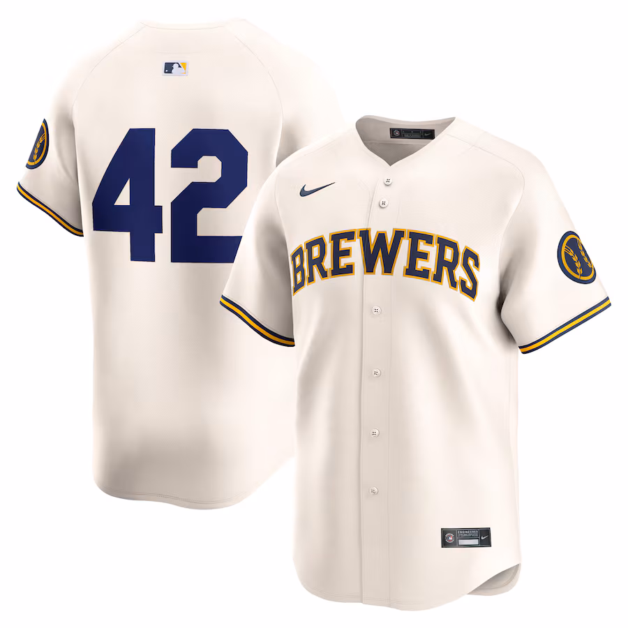 Men's Milwaukee Brewers  Nike Cream 2024 Jackie Robinson Day Home Limited Jersey - Puhuasuan