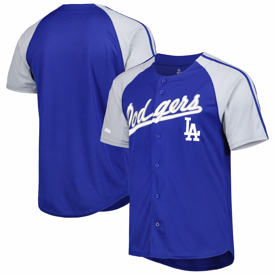 Men's Los Angeles Dodgers Stitches Royal Button-Down Raglan Fashion Jersey - Puhuasuan