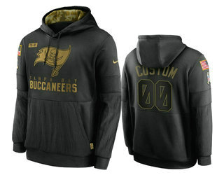 Men's Tampa Bay Buccaneers Custom Black 2020 Salute To Service Sideline Performance Pullover Hoodie - Puhuasuan