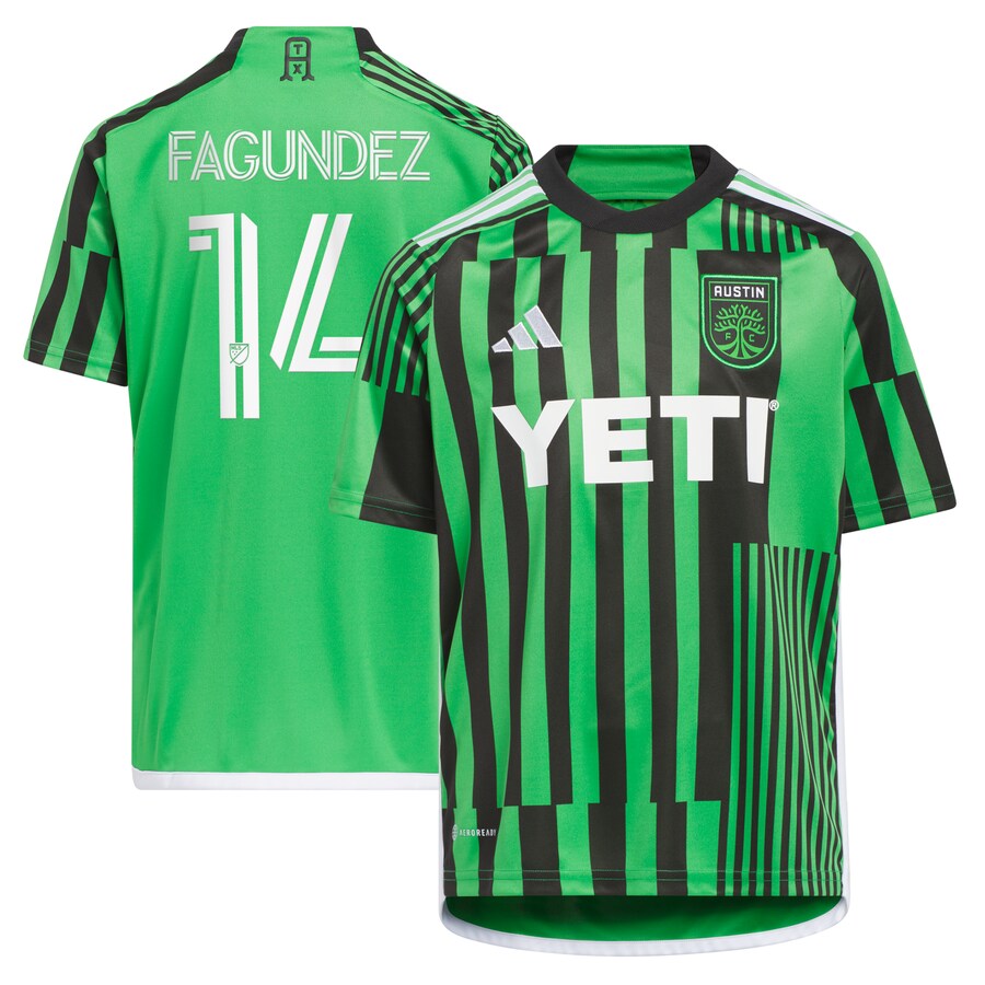 Youth Austin FC Diego Fagundez adidas Green 2023 Las Voces Kit Replica Jersey - Puhuasuan