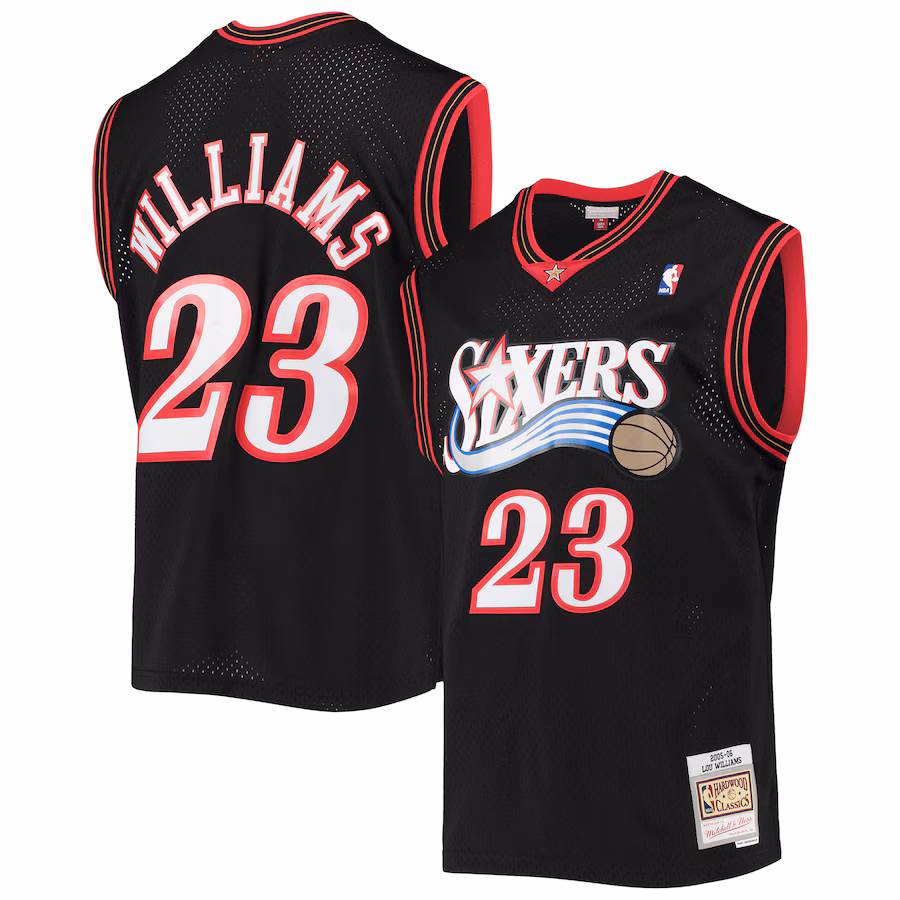 Men's Philadelphia 76ers Lou Williams Mitchell & Ness Black 2005/06 Hardwood Classics Swingman Jersey - Puhuasuan