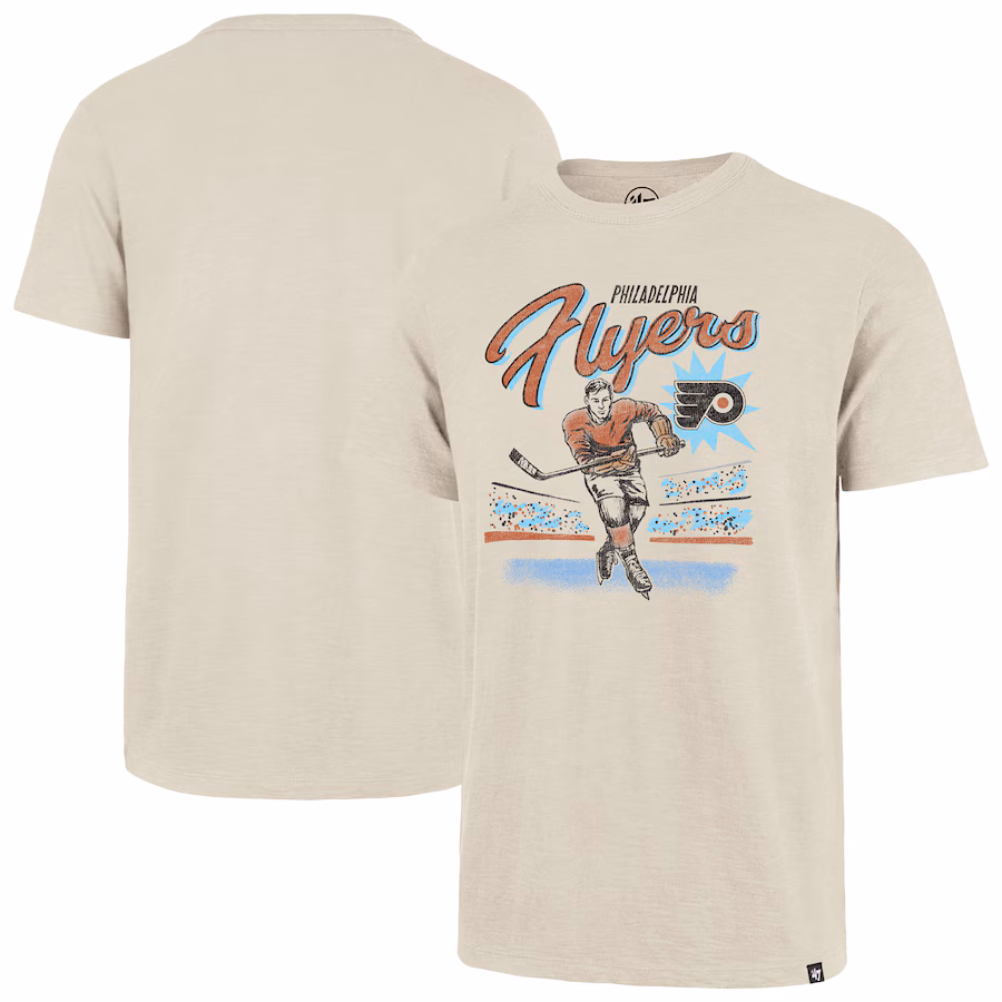 Men's Philadelphia Flyers '47 Natural Hockey Player Golden Age Scrum T-Shirt - Puhuasuan
