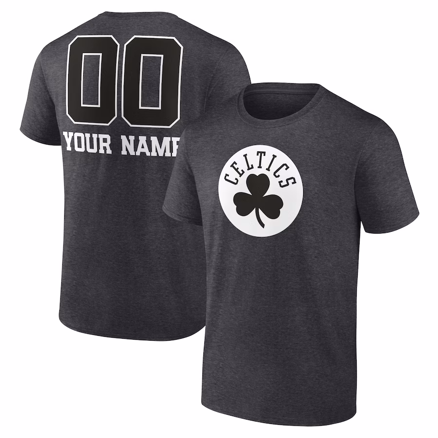 Men's Boston Celtics Charcoal Personalized Name & Number Monochrome T-Shirt - Puhuasuan