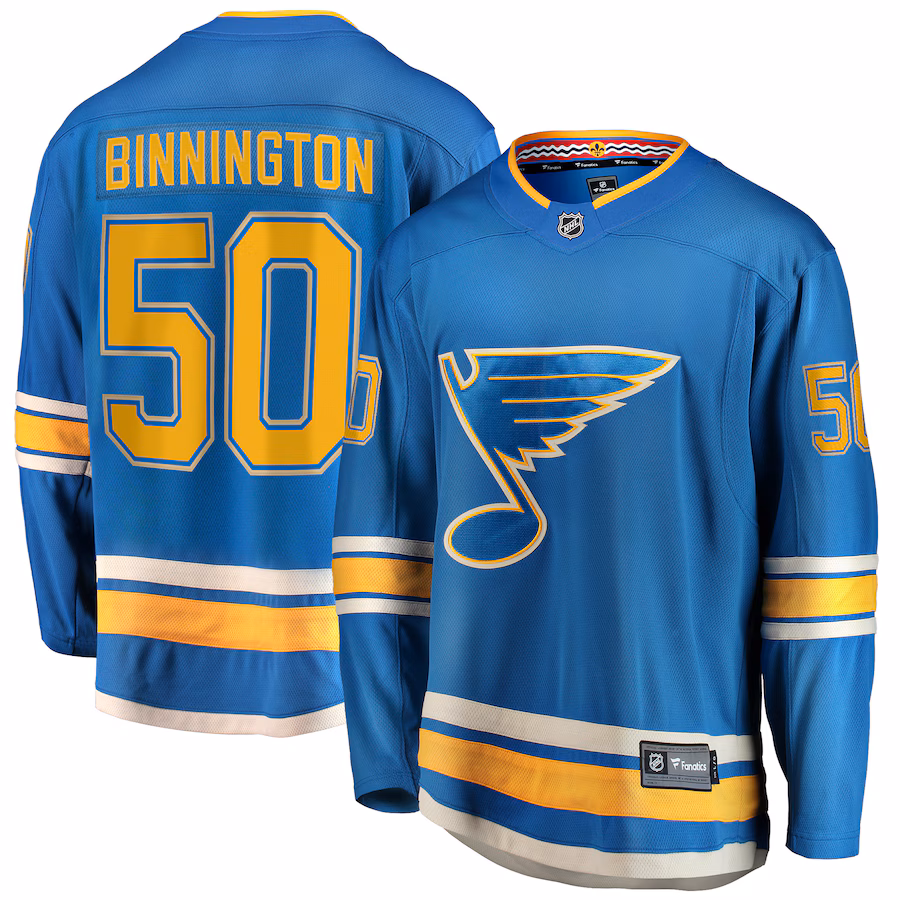 Men's St. Louis Blues Jordan Binnington Fanatics Blue Alternate Premier Breakaway Player Jersey - Puhuasuan
