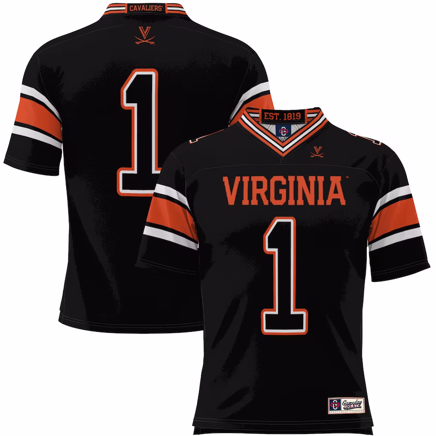 #1 Virginia Cavaliers GameDay Greats Youth Endzone Football Jersey - Black - Puhuasuan