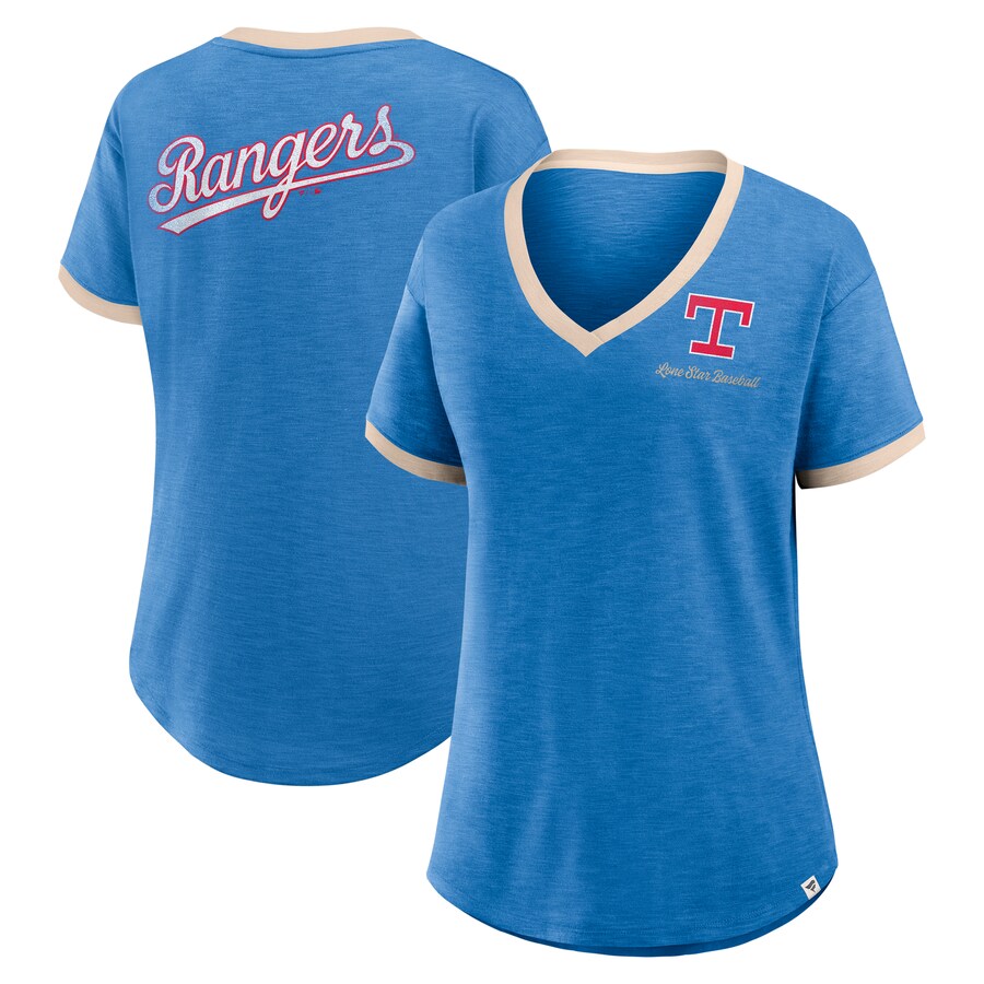 Women's Texas Rangers Fanatics Royal Binge Worthy Stadium Slub V-Neck T-Shirt - Puhuasuan