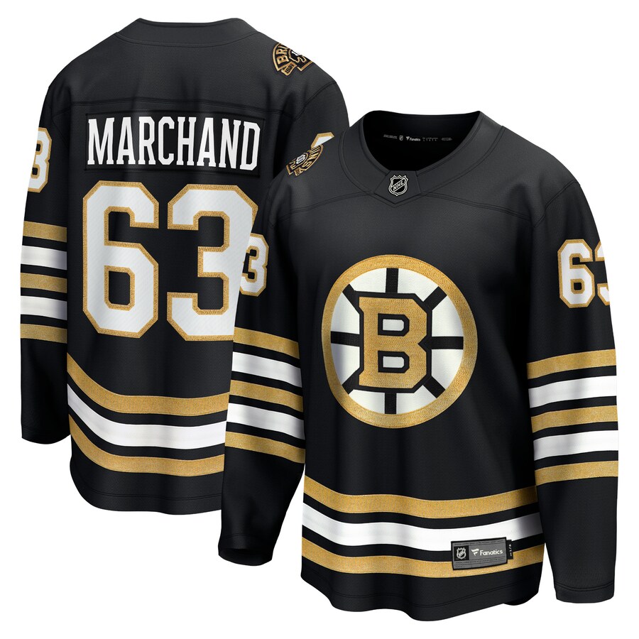 Men's Boston Bruins Brad Marchand Fanatics Branded Black 100th Anniversary Premier Breakaway Player Jersey - Puhuasuan