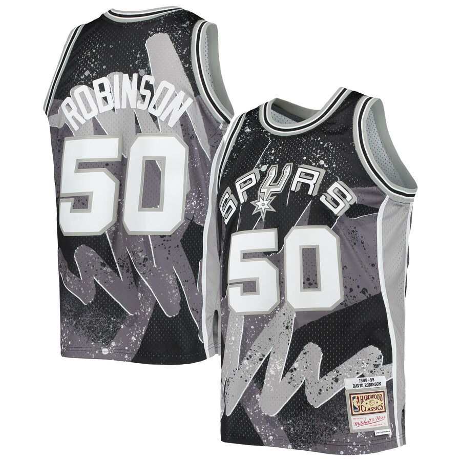 Men's San Antonio Spurs David Robinson Mitchell & Ness Black Hardwood Classics 1998/99 Hyper Hoops Swingman Jersey - Puhuasuan