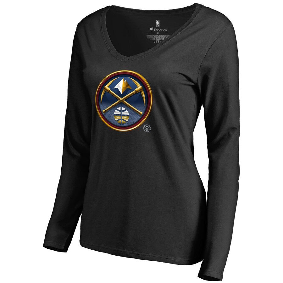 Women's Denver Nuggets Black Midnight Mascot Long Sleeve V-Neck T-Shirt - Puhuasuan