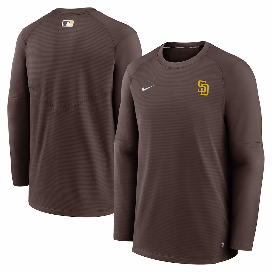 Men's San Diego Padres Nike Brown Authentic Collection Logo Performance Long Sleeve T-Shirt - Puhuasuan
