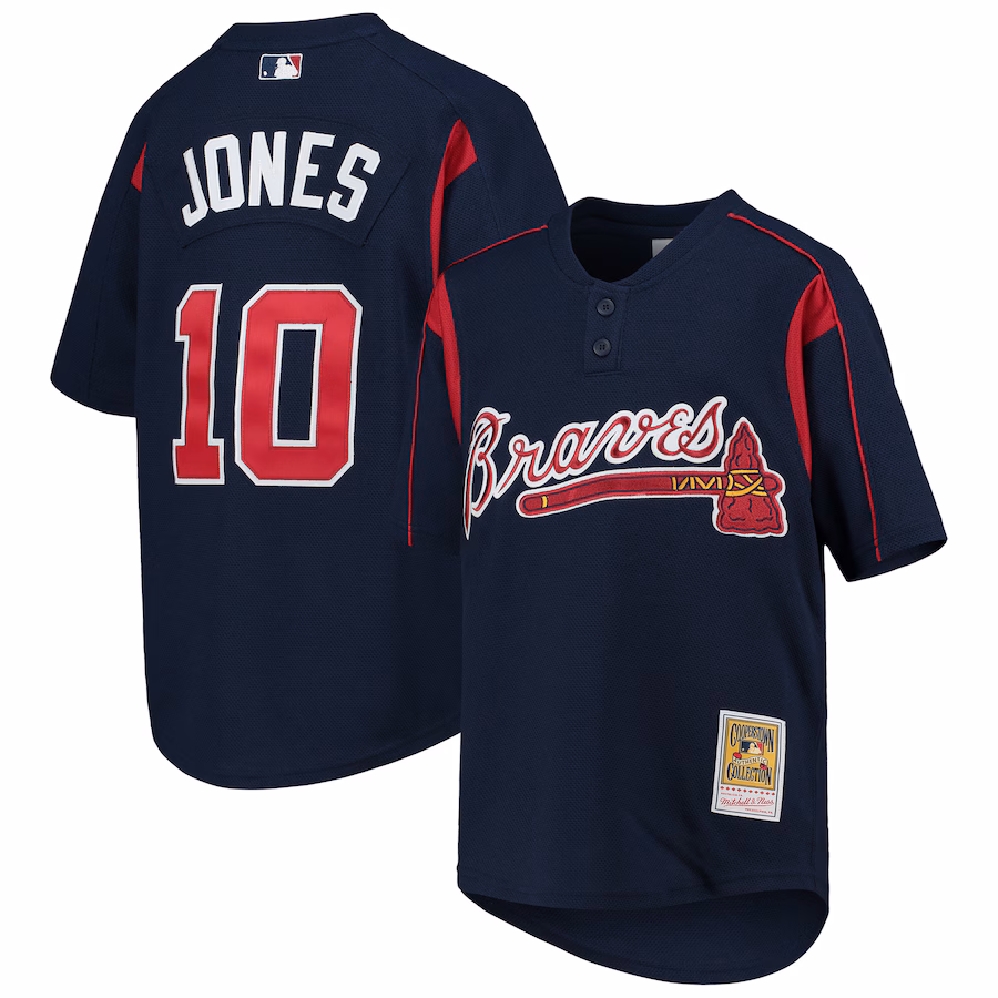 Youth Atlanta Braves Chipper Jones Mitchell & Ness Navy Cooperstown Collection Mesh Batting Practice Jersey - Puhuasuan