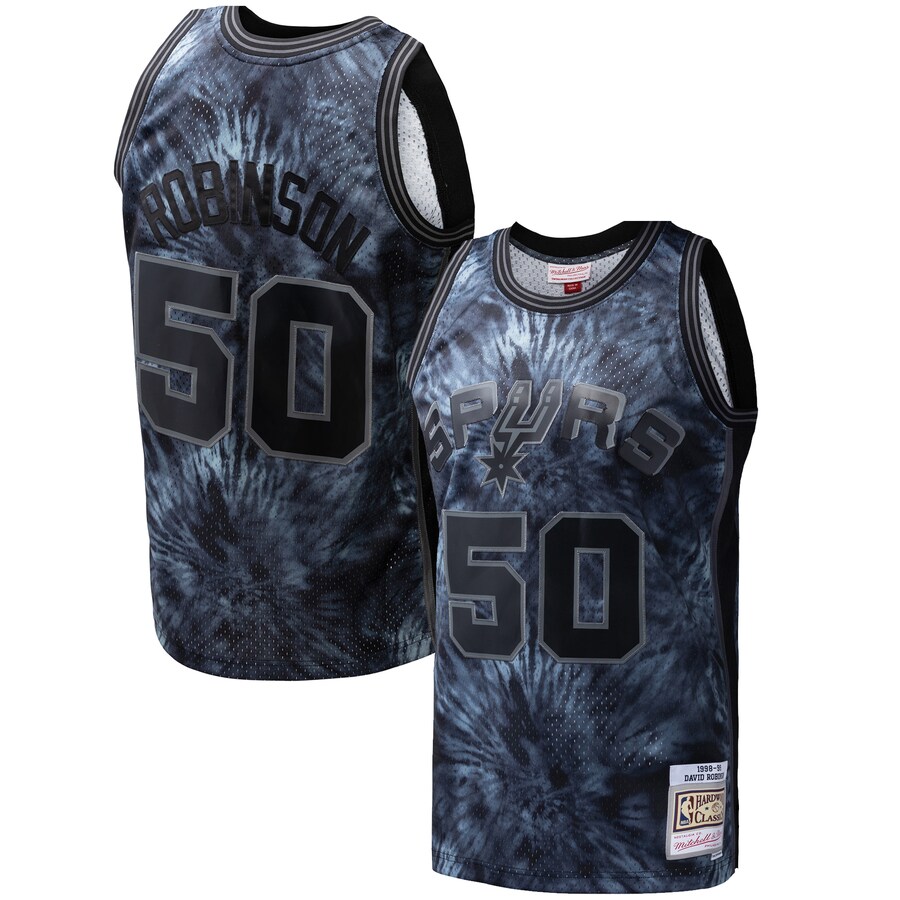 Men's San Antonio Spurs David Robinson Mitchell & Ness Black Hardwood Classics 1998/99 Tie-Dye Swingman Jersey - Puhuasuan