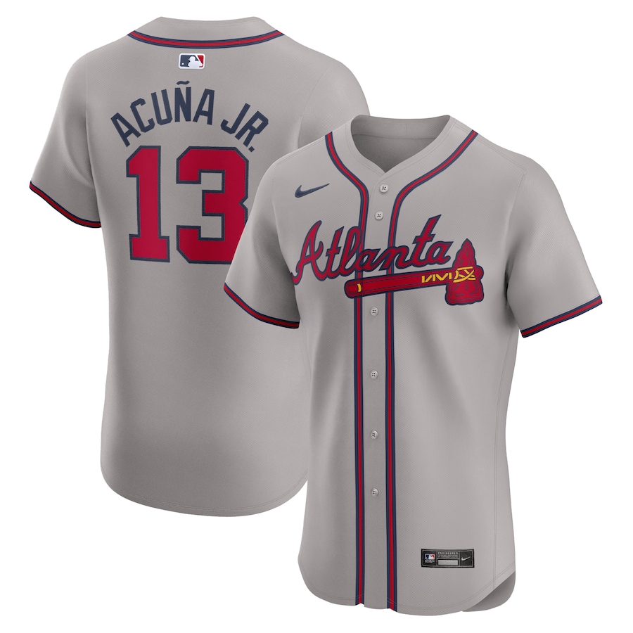 Men's Atlanta Braves Ronald Acuña Jr. Nike Gray Road Elite Player Jersey - Puhuasuan