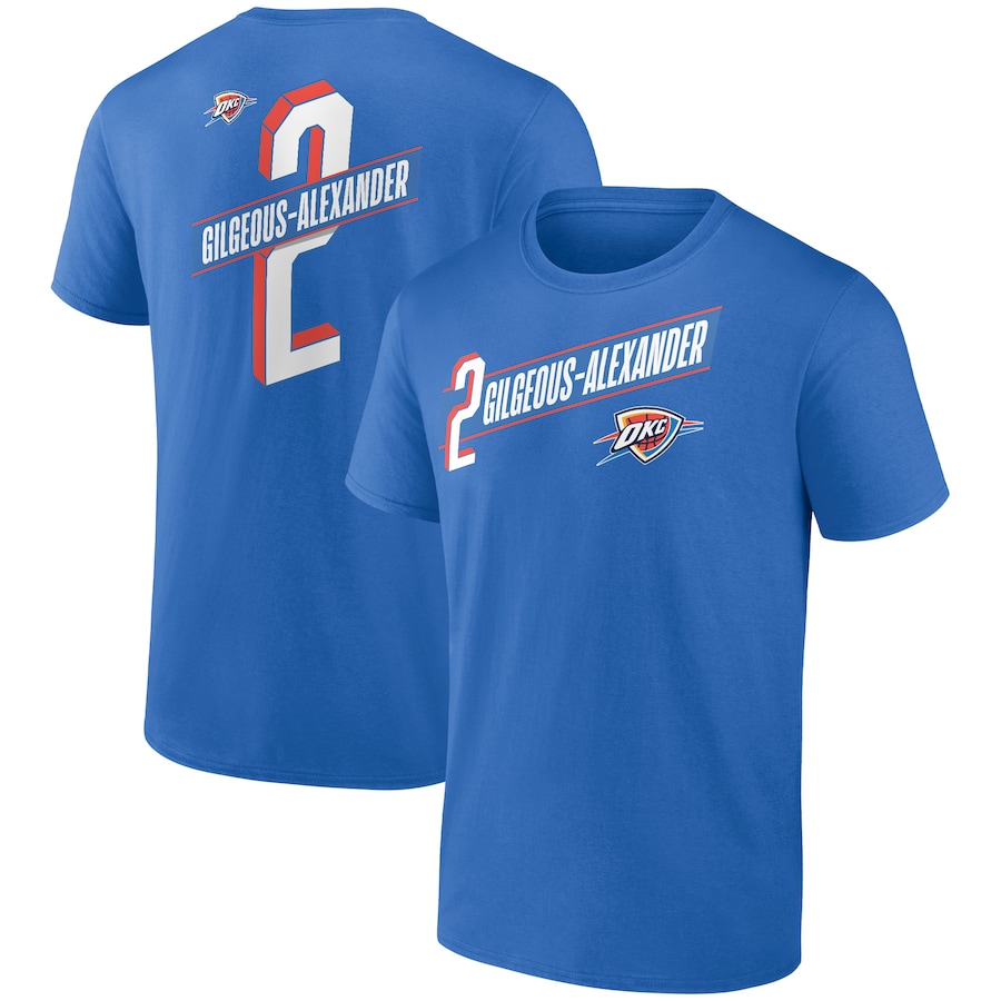 Men's Oklahoma City Thunder Shai Gilgeous-Alexander Blue Full-Court Press Name & Number T-Shirt - Puhuasuan