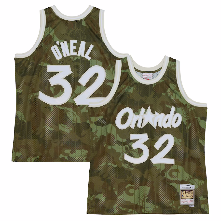 Men's Orlando Magic Shaquille O'Neal Mitchell & Ness Camo Hardwood Classics 1994/95 Ghost Green Swingman Jersey - Puhuasuan