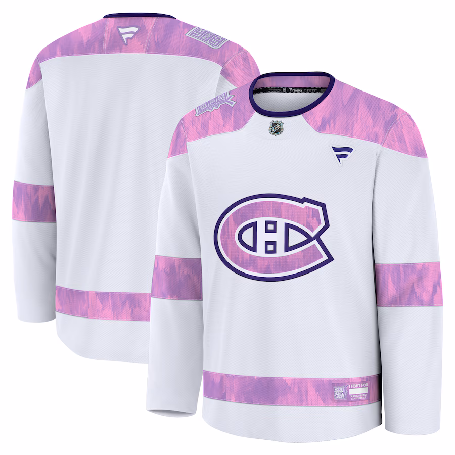 Men's Montreal Canadiens Fanatics White 2024 Hockey Fights Cancer Practice Jersey - Puhuasuan