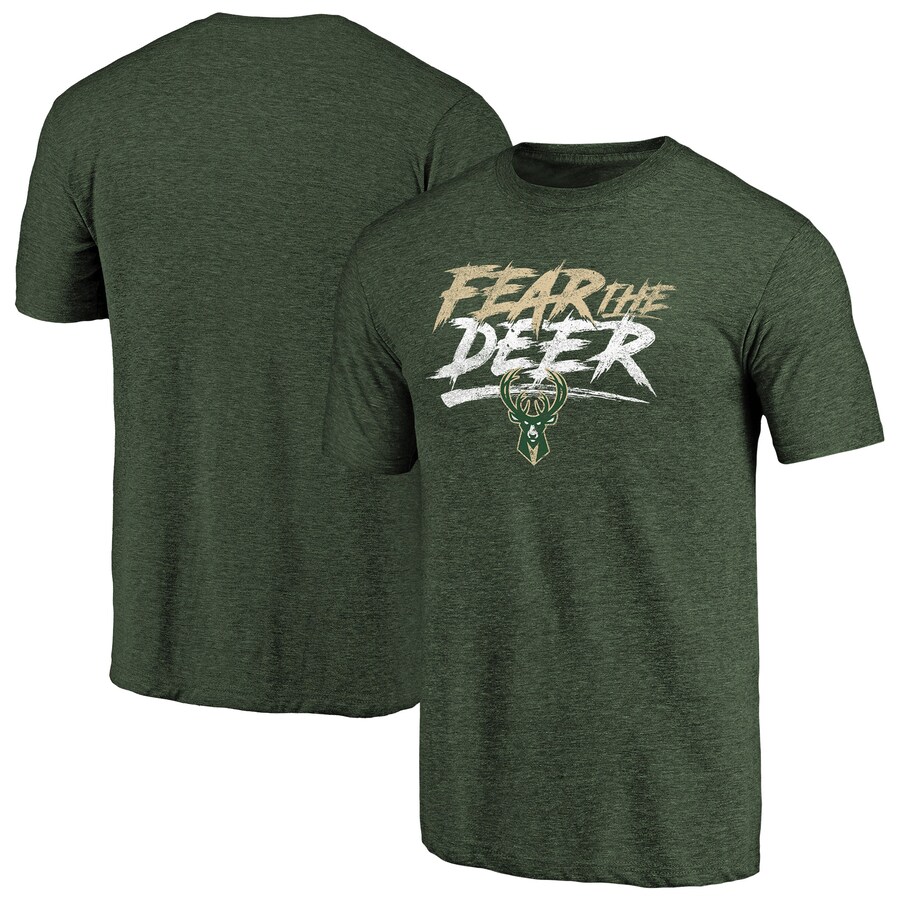 Men's Milwaukee Bucks Green Fear the Deer Hometown Collection Tri-Blend T-Shirt - Puhuasuan