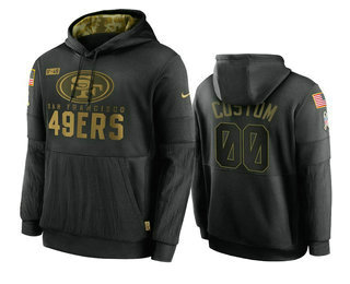 Men's San Francisco 49ers Custom Black 2020 Salute To Service Sideline Performance Pullover Hoodie - Puhuasuan